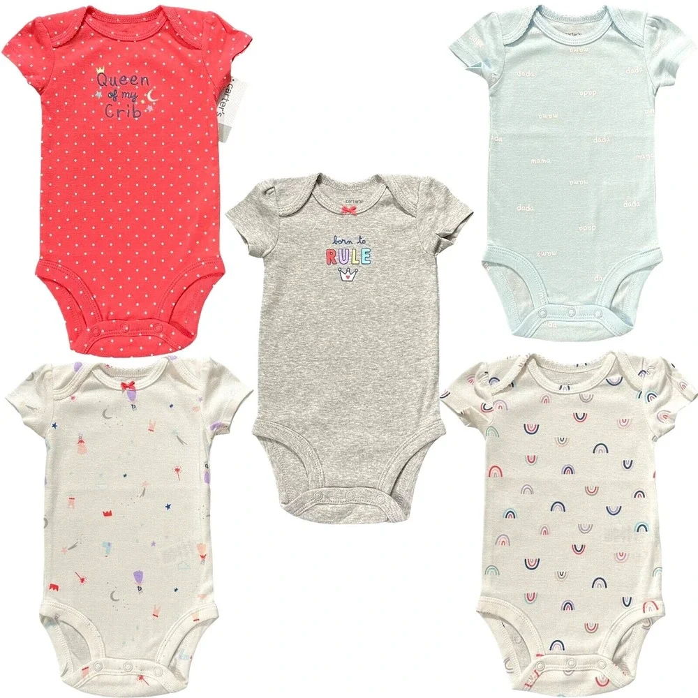 Carter's Baby Girls Bodysuits Size 3 Months Multicolor Soft Cotton Pack‎ of 5